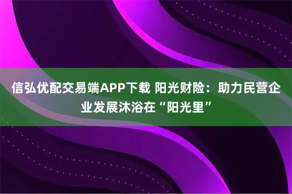 信弘优配交易端APP下载 阳光财险：助力民营企业发展沐浴在“阳光里”